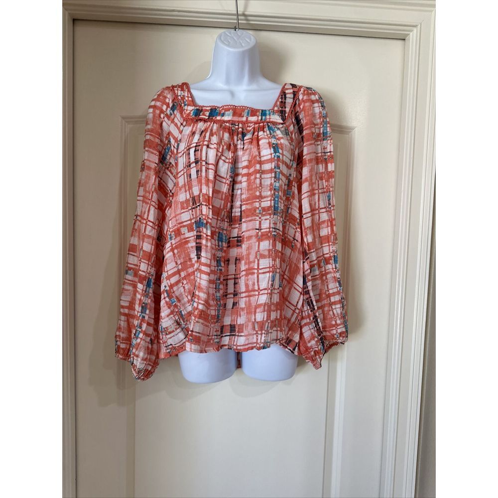 Harlow Coral and White Checkered Blouse